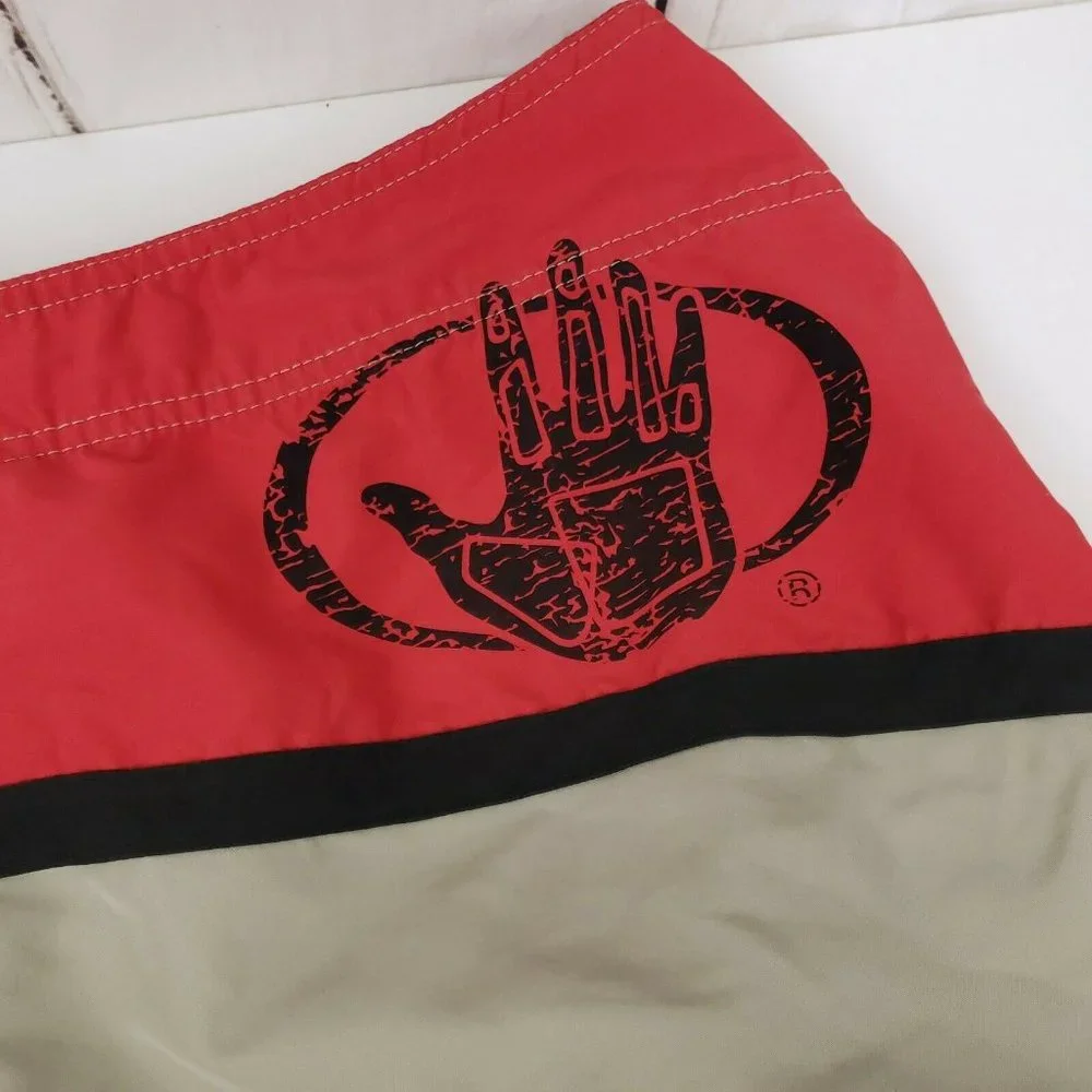 BODY GLOVE Mens Board Shorts Logo Patch Draw String Surfer Size 34 Red‎ & Tan